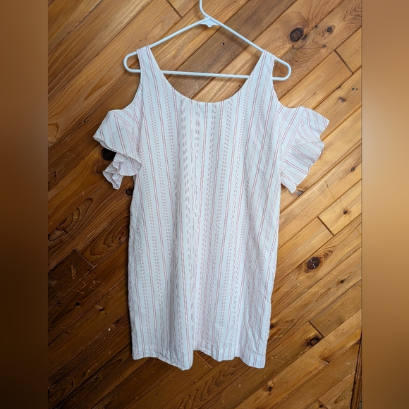 Madewell Rose & White Stripe Cold Shoulder Shift Dress Size Medium - Picture 4 of 4